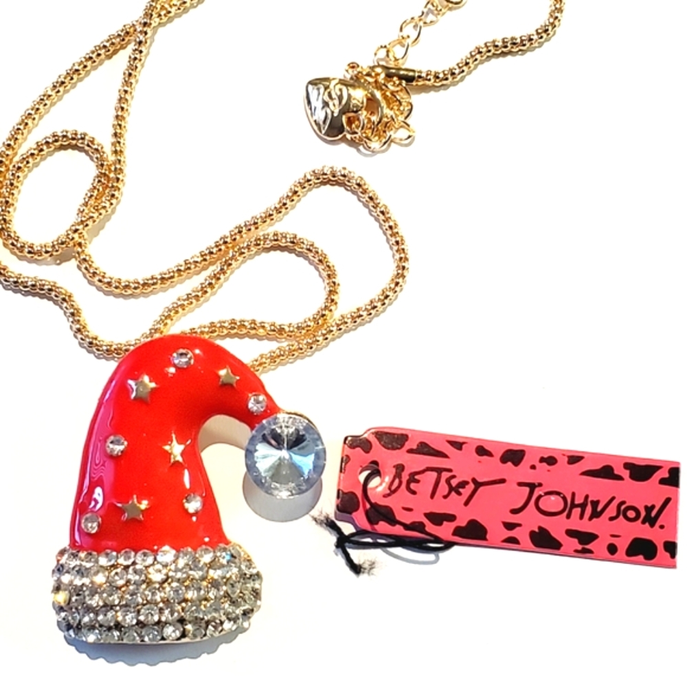 Betsey Johnson Santa Hat 24" Necklace NWT A1